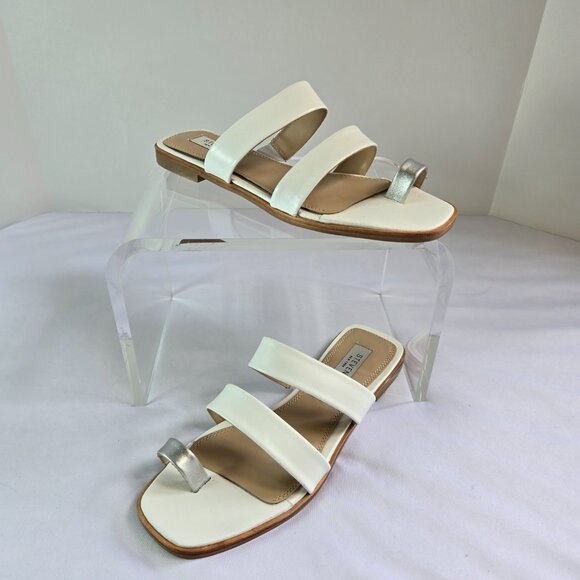 STEVEN New York White Silver Leather Open Toe Comfort Leather Sandals Sz 9 White - Picture 1 of 10